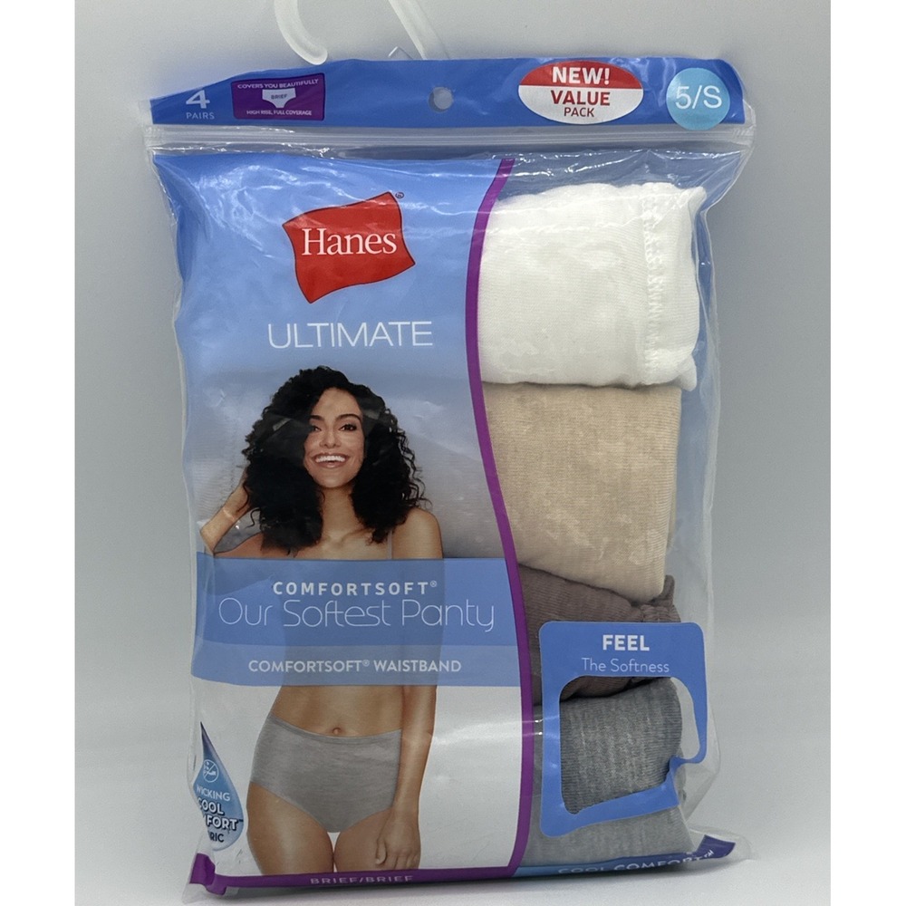 Hanes Ultimate Comfort Soft Briefs 4 Pair Women 5/S Grey Tan Rayon-Polyester NEW